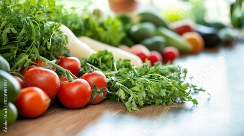 Close-up of vibrant fresh vegetables and fruits on wooden table, symbolizing healthy blood pressure foods, emphasizing natural nutrition and wellness.