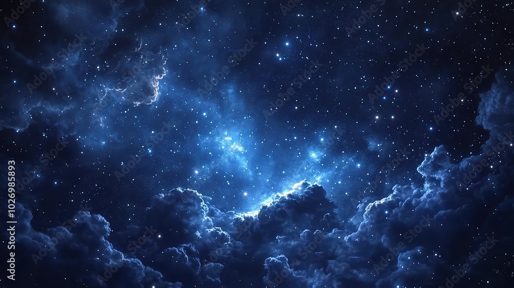 Fototapeta premium Starry Night Sky with Clouds and Bright Stars