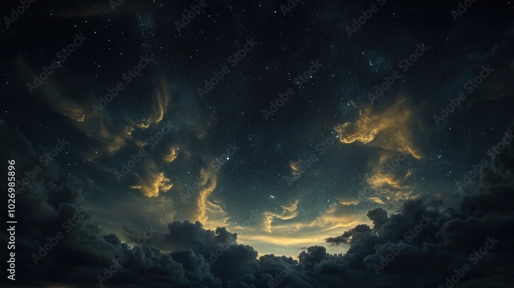 Serene Night Sky with Dramatic Clouds and Stars Serene Night Sky with Dramatic Clouds and Stars