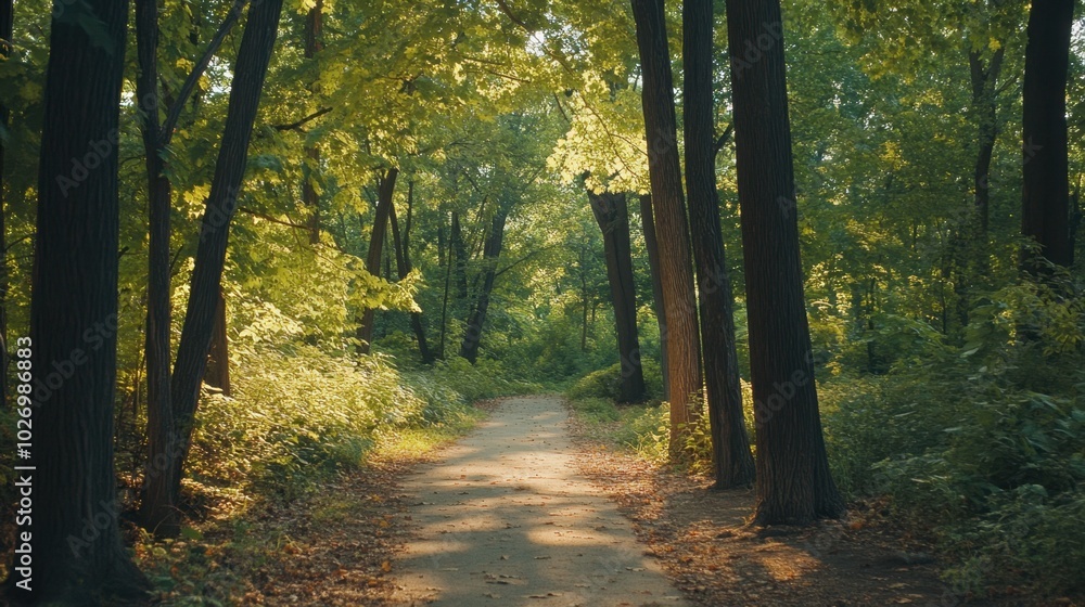 Obraz premium Tranquil Pathway Through Beautiful Green Forest