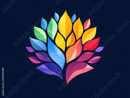 Vibrant Tree Design with Colorful Leaves for Eco-Friendly Branding and Wellness Art