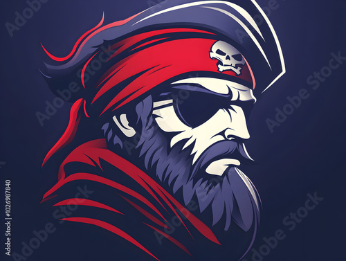 Wallpaper Mural Vintage Cartoon Pirate Adventure Character Design with Skull Bandana and Beard Torontodigital.ca