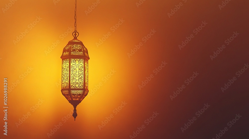 Ornate Lantern Illuminating Warm Background Ornate Lantern Illuminating Warm Background