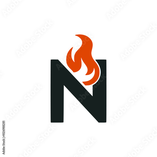 letter N with fire logo vector illustration template design photo