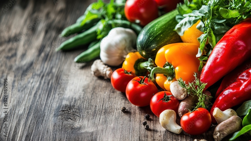 Close-up of vibrant fresh vegetables and fruits on wooden table, healthy blood pressure foods, natural nutrition and wellness. Close-up of vibrant fresh vegetables and fruits on wooden table, healthy blood pressure foods, natural nutrition and wellness.