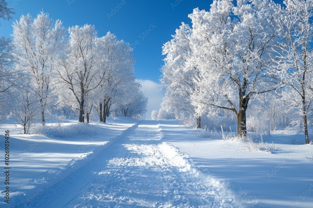 Obraz premium Winter season background in white snow landscape