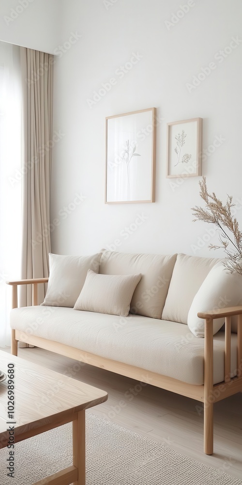 Japandi living room with a soft beige couch, a simple wooden coffee table, and minimalist wall decor beige couch, wooden table, minimalist decor Japandi living room with a soft beige couch, a simple wooden coffee table, and minimalist wall decor beige couch, wooden table, minimalist decor