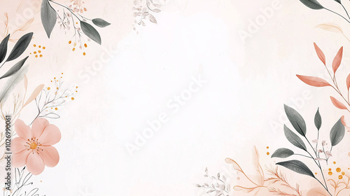 Watercolor floral border on a pale peach background with copy space.