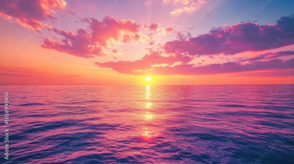 Vibrant Sunset Over Calm Ocean Waves