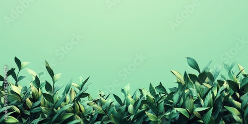 Wallpaper Mural Low poly of green shrubs and trees and grass at the bottom left of the image, uniform light seagreen background colour, Torontodigital.ca