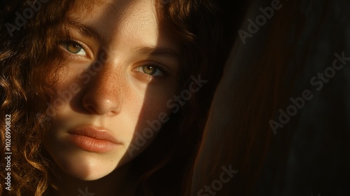 Beauty portrait of young woman in warm spring light for fashion and media use