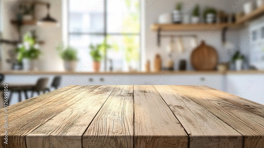 Rustic Wooden Table in Bright Kitchen Setting Rustic Wooden Table in Bright Kitchen Setting
