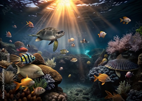 Panoramic Underwater World: Explore the Vibrant Ocean Life in Stunning Motion Graphics photo