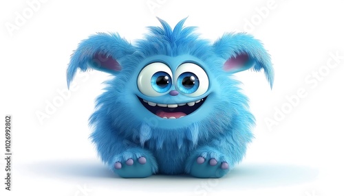 Meet the cutest blue monster! A fluffy friend with a big smile and happy eyes, ready to play. Adorable 3D character!