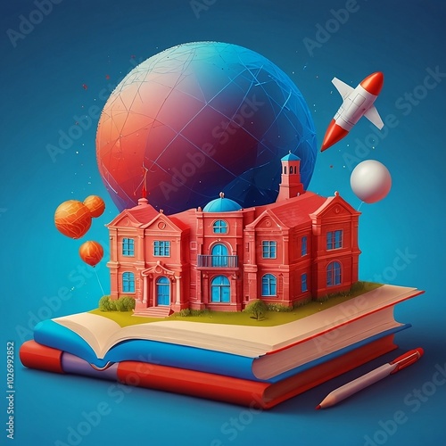 illustration of a book with a globe