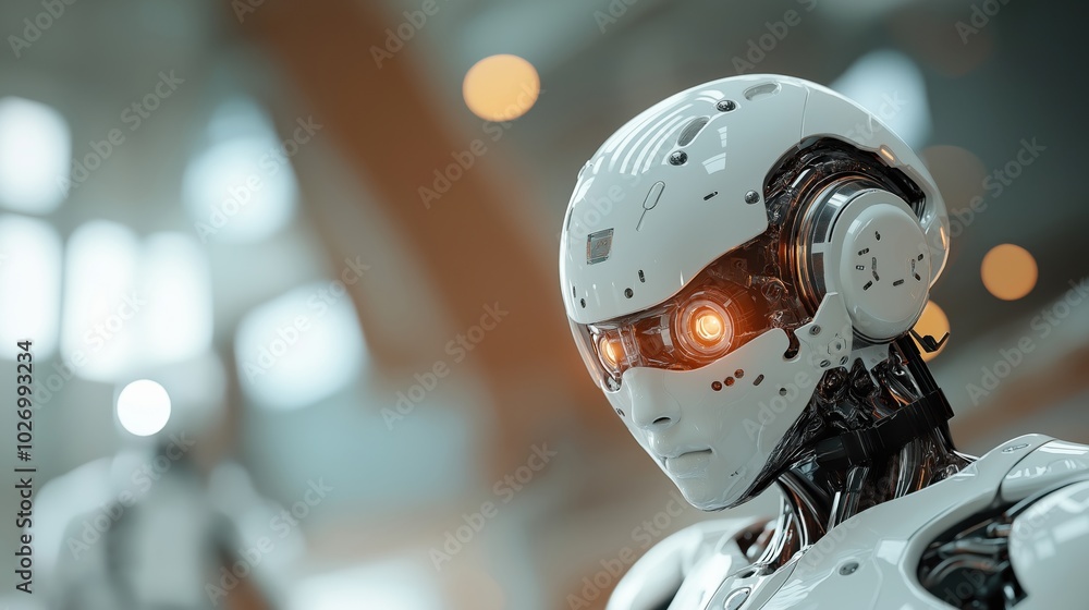 Futuristic android robot with ai technology in modern environment Futuristic android robot with ai technology in modern environment