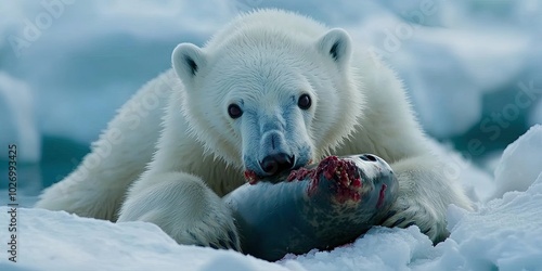 polar bear eating seal photo