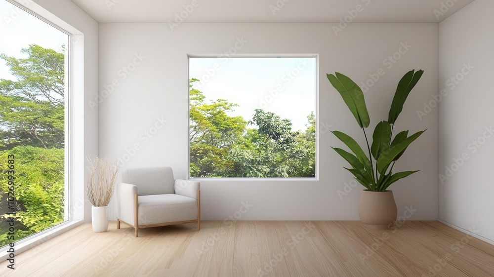 Minimalist living room with Japandi design, featuring large windows, clean lines, and neutral decor large windows, Japandi style, neutral decor Minimalist living room with Japandi design, featuring large windows, clean lines, and neutral decor large windows, Japandi style, neutral decor