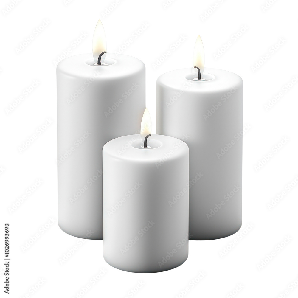 Three elegant white candles with flickering flames on a black background, creating a serene and calming ambiance. Three elegant white candles with flickering flames on a black background, creating a serene and calming ambiance.