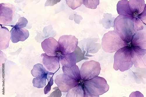 Soft Purple Watercolor Violets in Minimalist Style