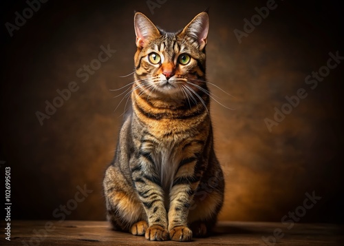 Playful Tabby Cat Portrait - Adorable Shorthaired Kitten on Dark Background for Pet Care and Animal Life Photography