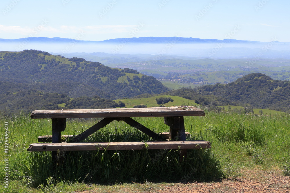 Picnic table at the Livermore valley overlook in Mt Diablo State Park, California Picnic table at the Livermore valley overlook in Mt Diablo State Park, California
