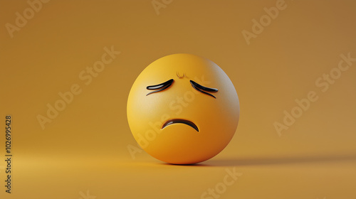 sad smiley face emoji against blurr yellow background photo