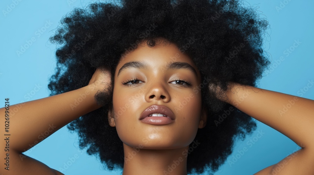 Refreshing beauty portrait of a young woman with natural curly hair for fashion and beauty advertising Refreshing beauty portrait of a young woman with natural curly hair for fashion and beauty advertising