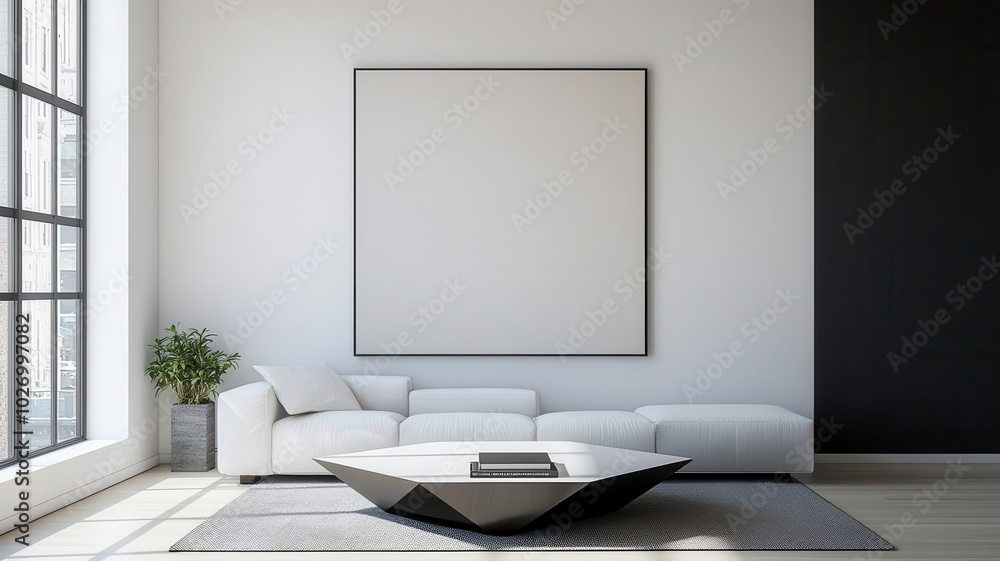 Modern loft living room with blackandwhite color scheme, minimalist furniture, and simple artwork blackandwhite decor, minimalist furniture, modern art Modern loft living room with blackandwhite color scheme, minimalist furniture, and simple artwork blackandwhite decor, minimalist furniture, modern art