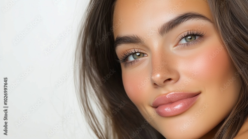 Spring beauty portrait of a young woman with radiant skin for skincare and fashion