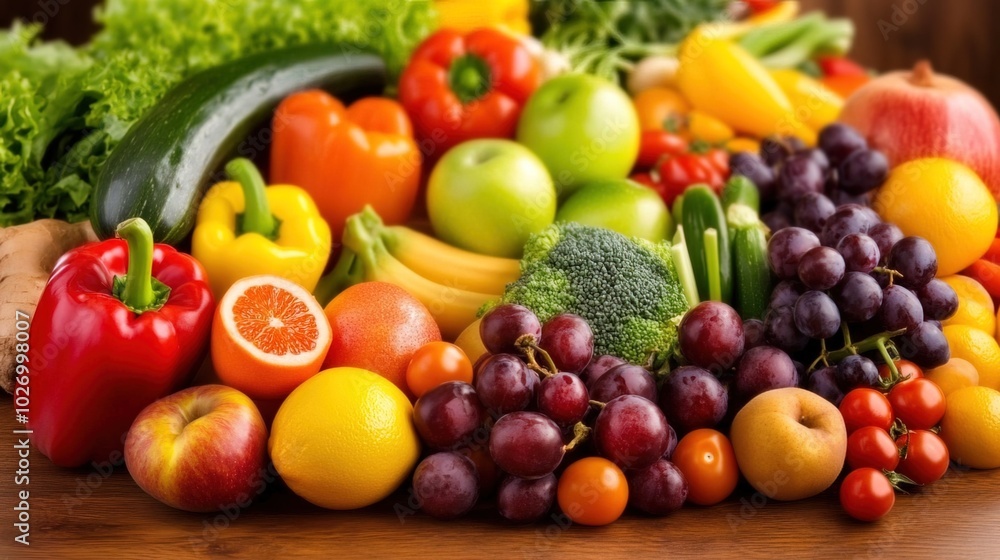 Close-up of vibrant fresh vegetables and fruits on wooden table, symbolizing healthy blood pressure foods, emphasizing natural nutrition and wellness. Close-up of vibrant fresh vegetables and fruits on wooden table, symbolizing healthy blood pressure foods, emphasizing natural nutrition and wellness.