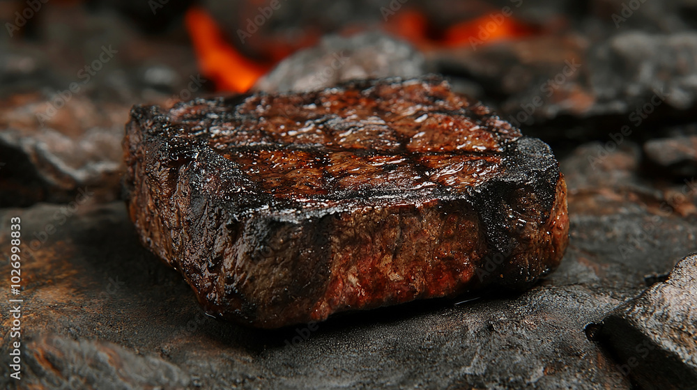 Burnt steak with charred surface and uneven cooking Burnt steak with charred surface and uneven cooking