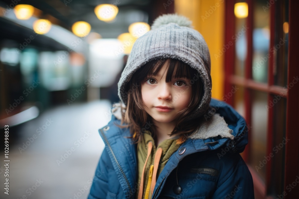 Portrait of a cute little girl in a blue jacket and hat Portrait of a cute little girl in a blue jacket and hat