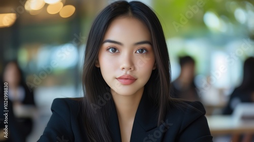 Stylish professional portrait of young woman in business attire for corporate profile use