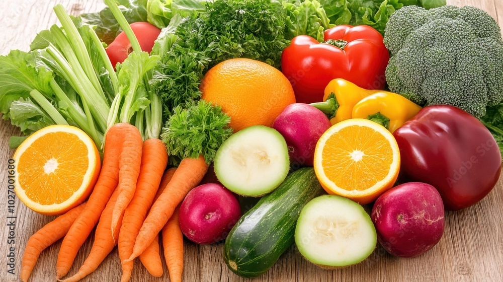 Close-up of vibrant fresh vegetables and fruits on wooden table, symbolizing healthy blood pressure foods, emphasizing natural nutrition and wellness. Close-up of vibrant fresh vegetables and fruits on wooden table, symbolizing healthy blood pressure foods, emphasizing natural nutrition and wellness.