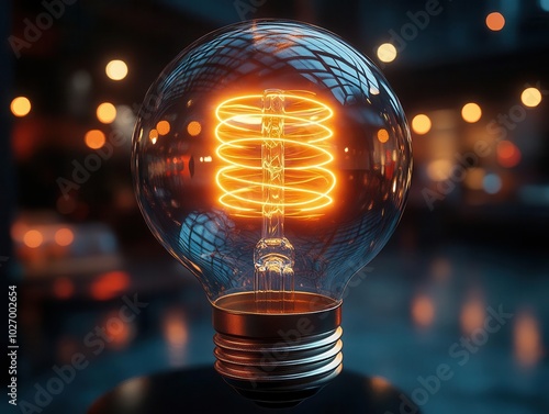 illuminated light bulb with intertwining lines forming a circle around it, symbolizing connection and creativity, radiating warmth and inspiration in a minimalist design photo