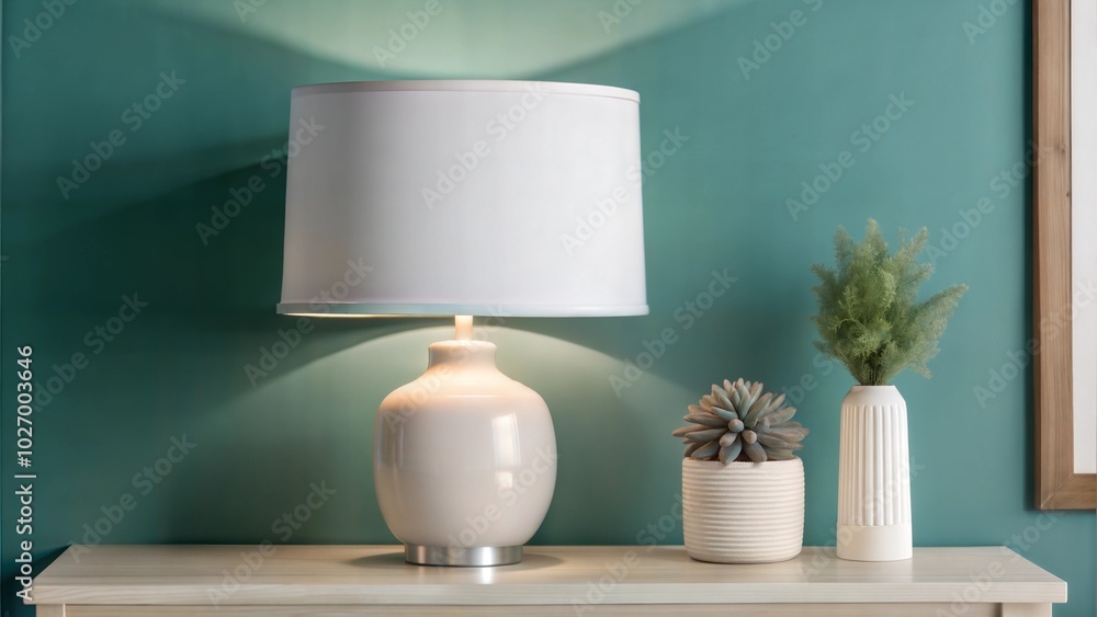 Minimalistic white blank lamp template on wooden table and radiates.Mockup of interior mockup lampshade. Image perfect for home decor or interior design. Minimalistic white blank lamp template on wooden table and radiates.Mockup of interior mockup lampshade. Image perfect for home decor or interior design.