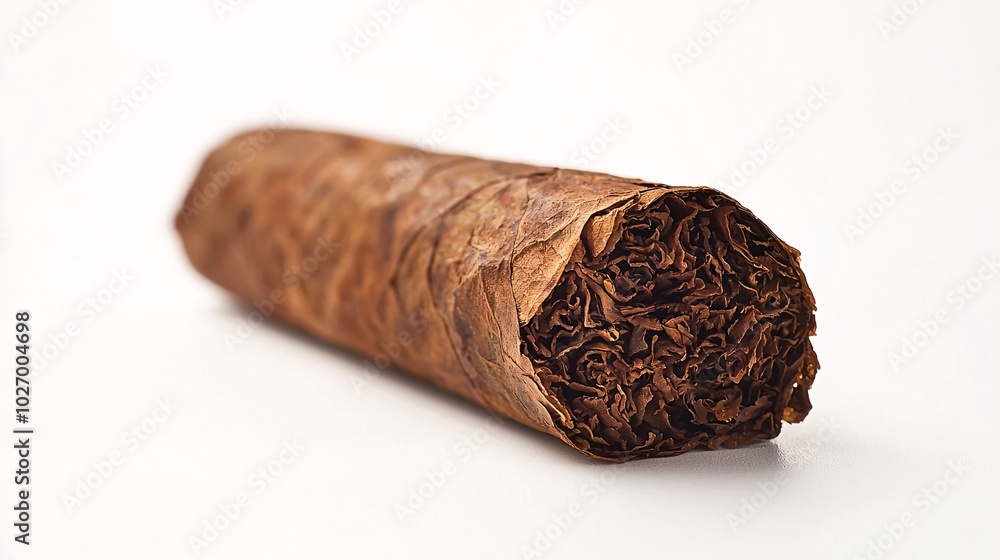 A hand-rolled cigarette lies against a white backdrop, highlighting its artisanal texture and the allure of its natural tobacco. A hand-rolled cigarette lies against a white backdrop, highlighting its artisanal texture and the allure of its natural tobacco.