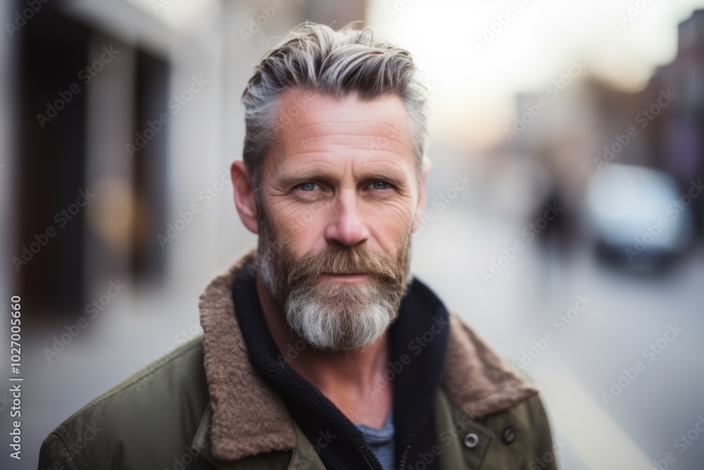 Portrait of a handsome mature man with a beard in the city Portrait of a handsome mature man with a beard in the city