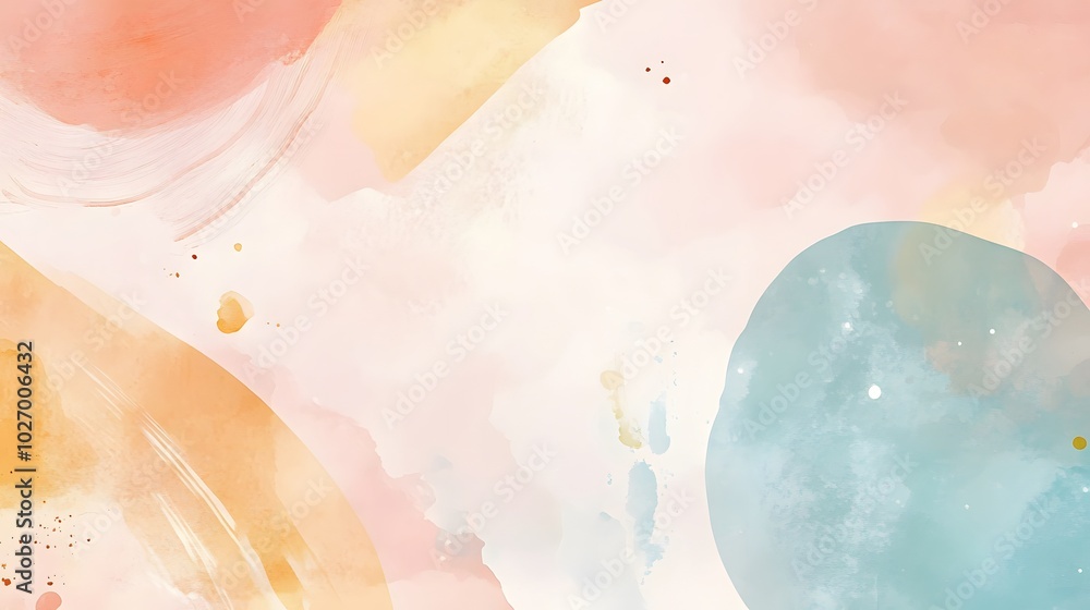 Fototapeta premium Abstract Watercolor Painting with Pastel Colors and Geometric Shapes