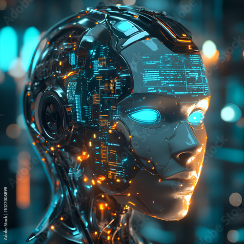 Cyborg with Futuristic Metallic Head