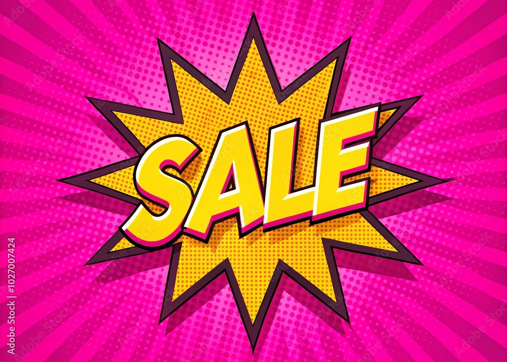 Sale Icon in Vibrant Pop Art Style on Pink Background for Eye-Catching Marketing Sale Icon in Vibrant Pop Art Style on Pink Background for Eye-Catching Marketing