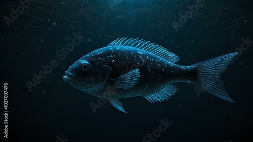 Bioluminescent Fish Glowing in a Dark Ocean Trench – Deep-Sea Life Exploration photo