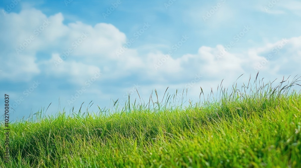 Illustration of green meadow in spring, with warm sunshine. Ai generated image Illustration of green meadow in spring, with warm sunshine. Ai generated image