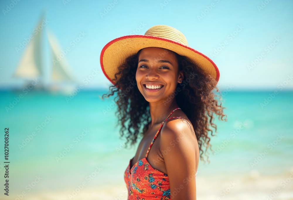 Young Woman Enjoying Summer Sunshine on the Beach Young Woman Enjoying Summer Sunshine on the Beach