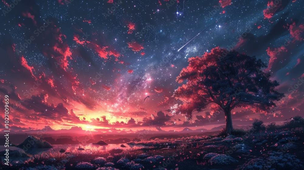Starry Night with a Lone Tree Starry Night with a Lone Tree
