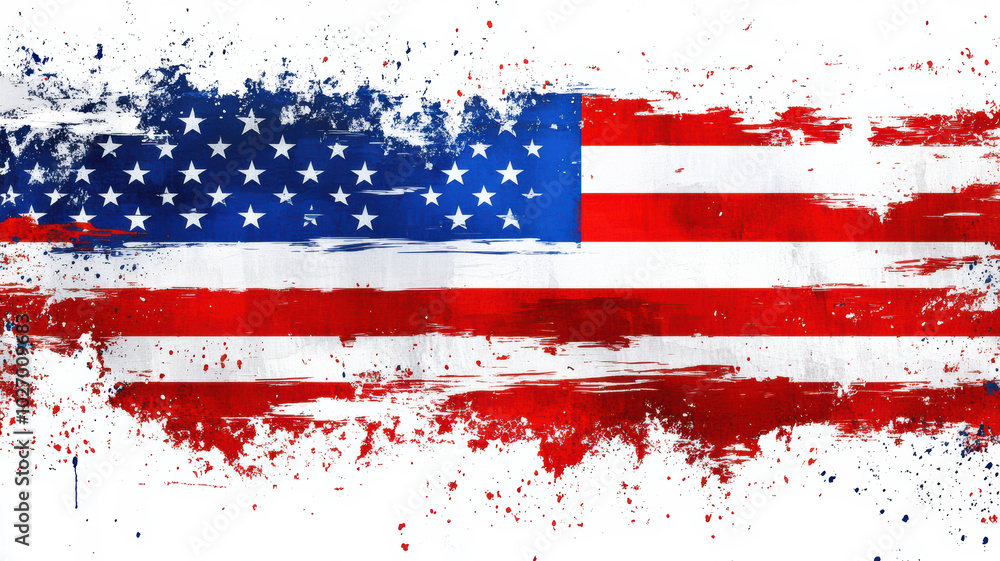 Watercolor American Flag with White Background Watercolor American Flag with White Background