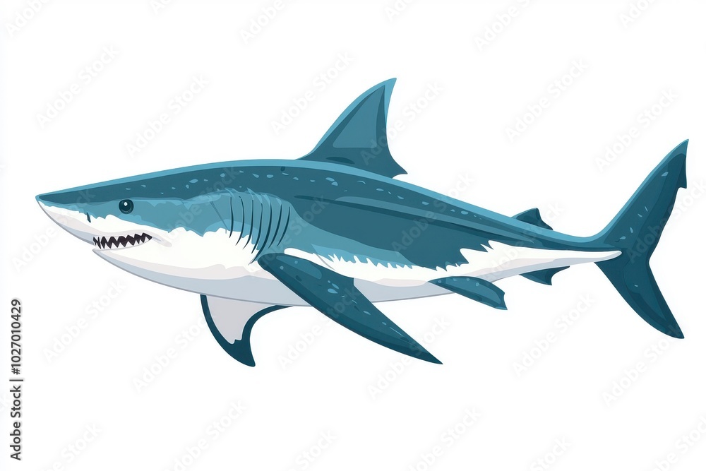 A flat style shark illustration, isolate on white background, focusing on simplicity and modern design.