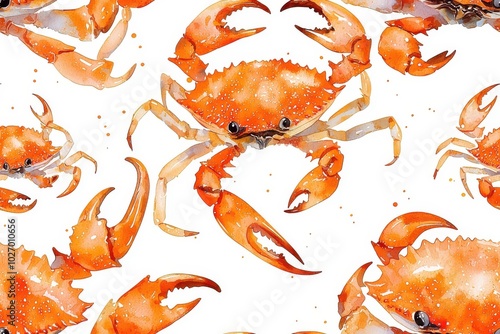 Watercolor seamless pattern of crabs, isolate on white background. photo