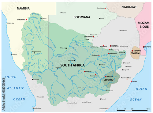 Map of the Orange River Drainage Basin in southern Africa
